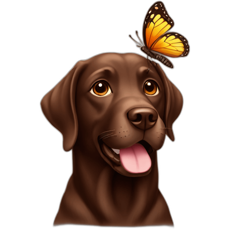 Chocolate labradador with butterfly emoji