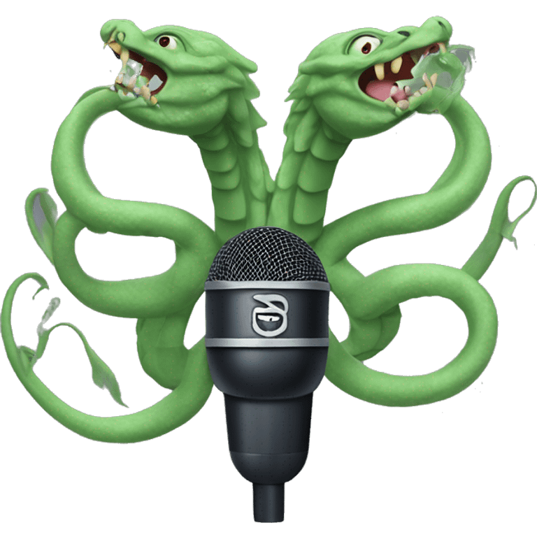 three-headed hydra holding a shure sm58 microphone in its paws emoji