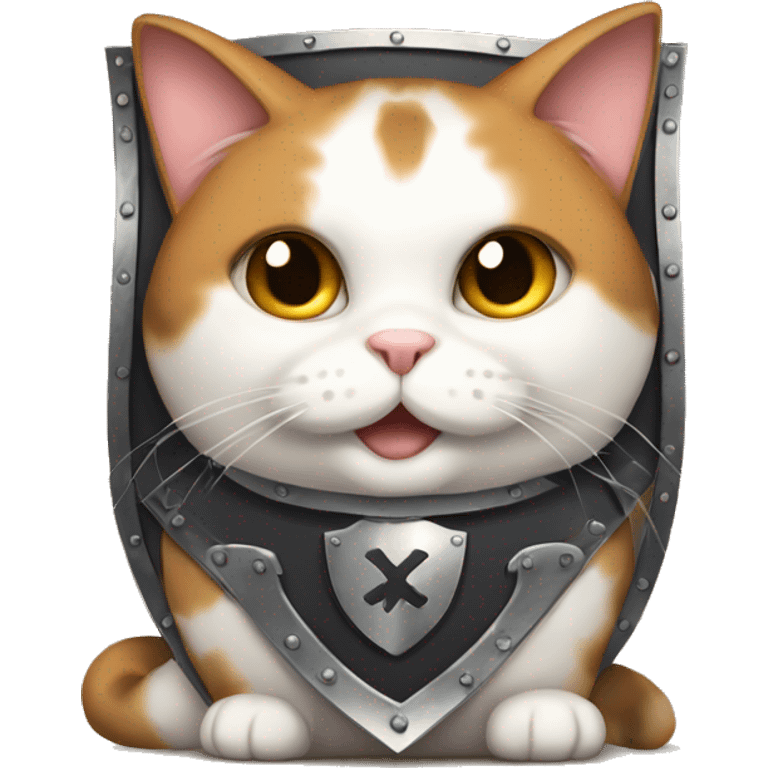 Fat calico cat with a shield  emoji