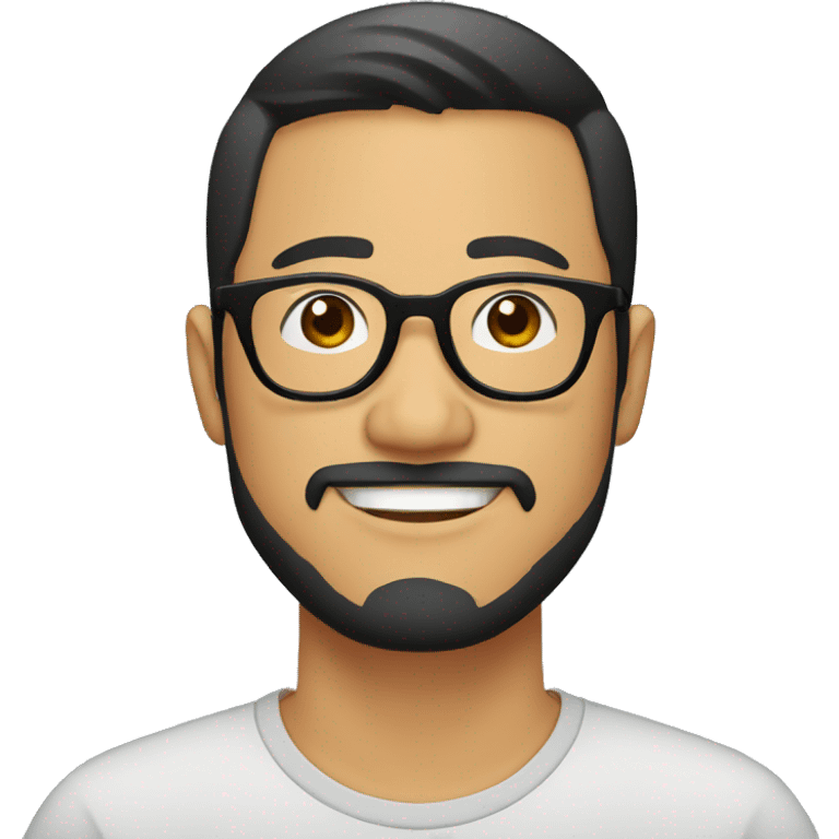 Asian man, 30 years old, beard, black round frame glasses, buss cut emoji