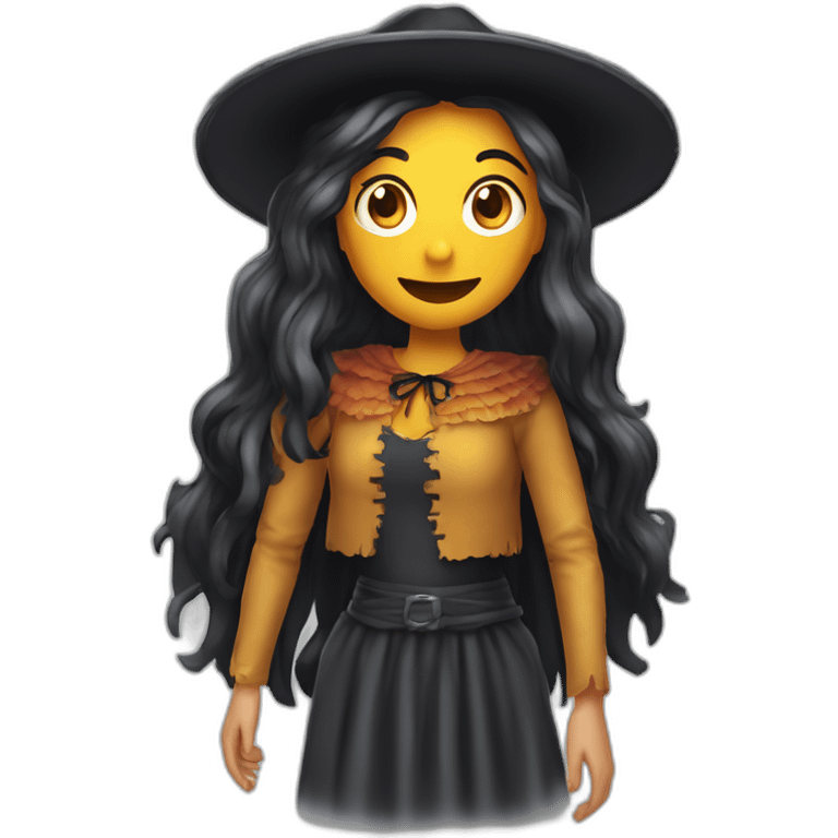 Chica guapa  pelo largo y suelto vestida de bruja de Halloween emoji