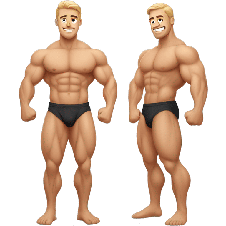 Muscular Caucasian gay bodybuilders in sauna emoji