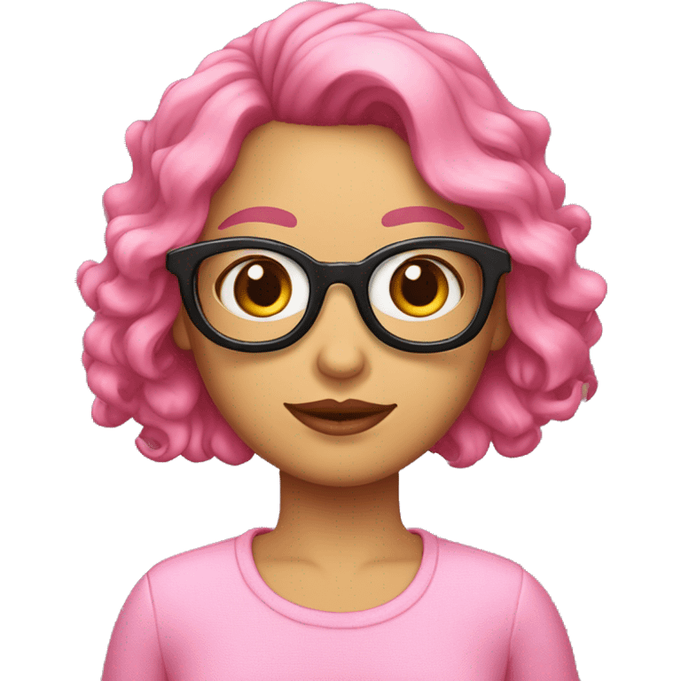 uma mulher loira cabelo curto, camisa rosa de oculos e cara de julgamento emoji