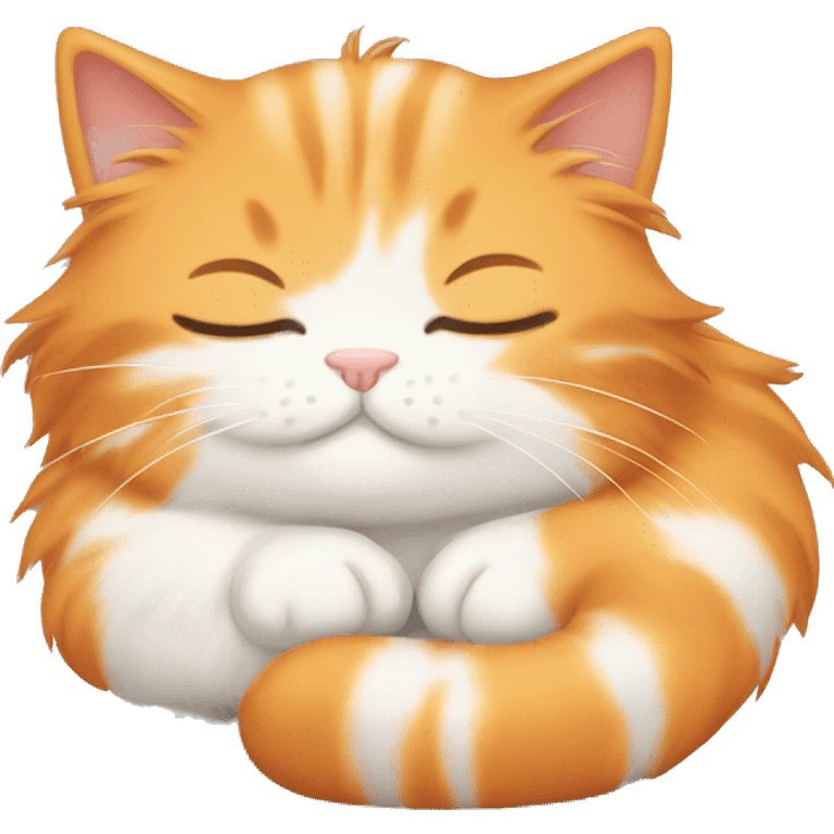 Cute emoji long haired orange and white kitty curled up sleeping emoji