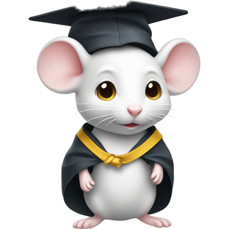 Cute little white mouse in graduation cap and gown emoji