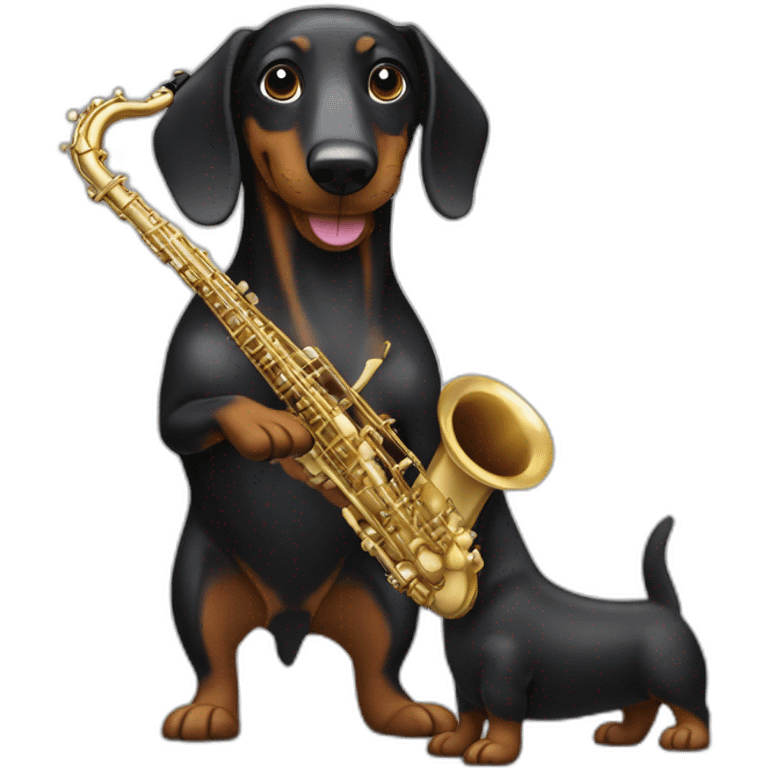 Black wiener dog playing the saxophone emoji