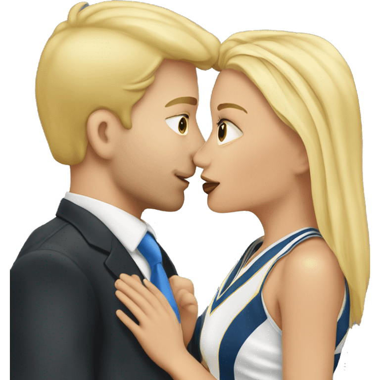 Blonde female cheerleader kissing blonde male lawyer emoji