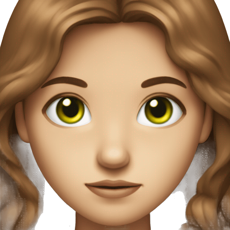 A girl with green eyes, brown hair, is a half angel half demon emoji