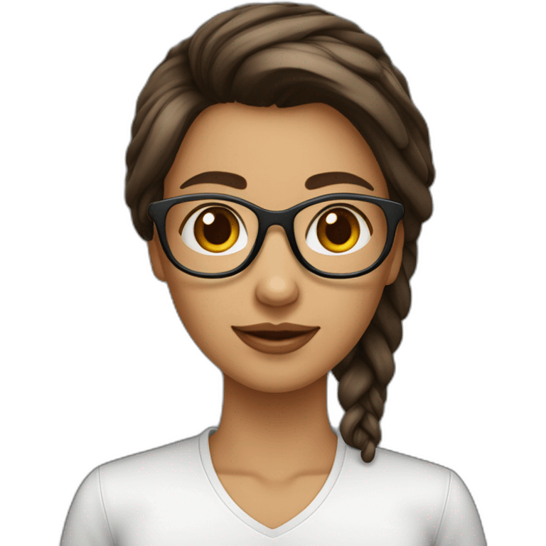 Fille cheveux très long Odule châtain foncé avec des lunette rectangulaire emoji