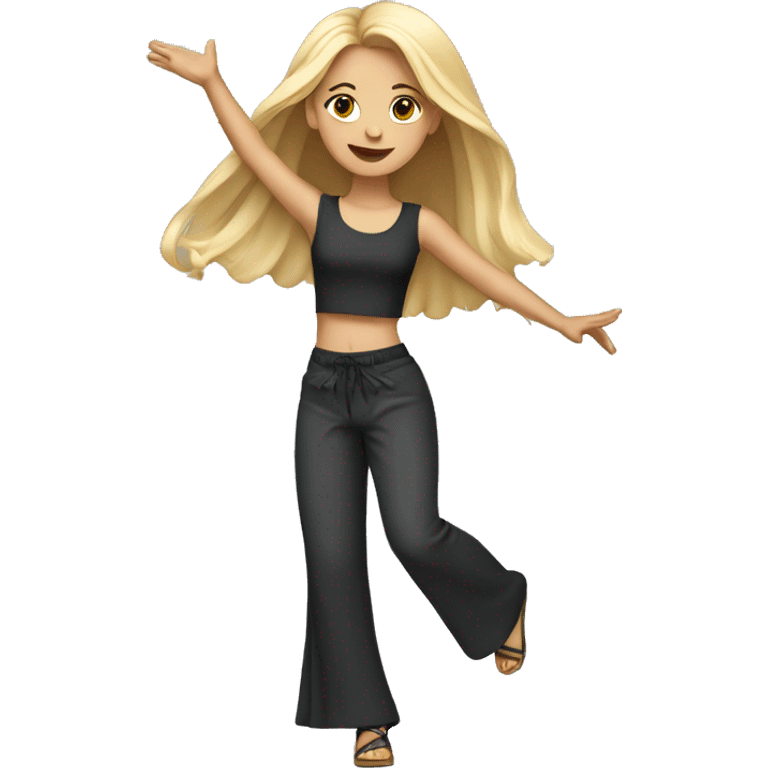 girl with long blond hair dancing in wide pants emoji