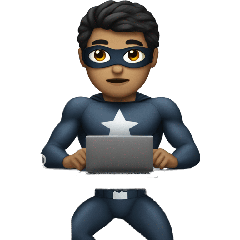 person at computer dressed as superhero with dark hair emoji