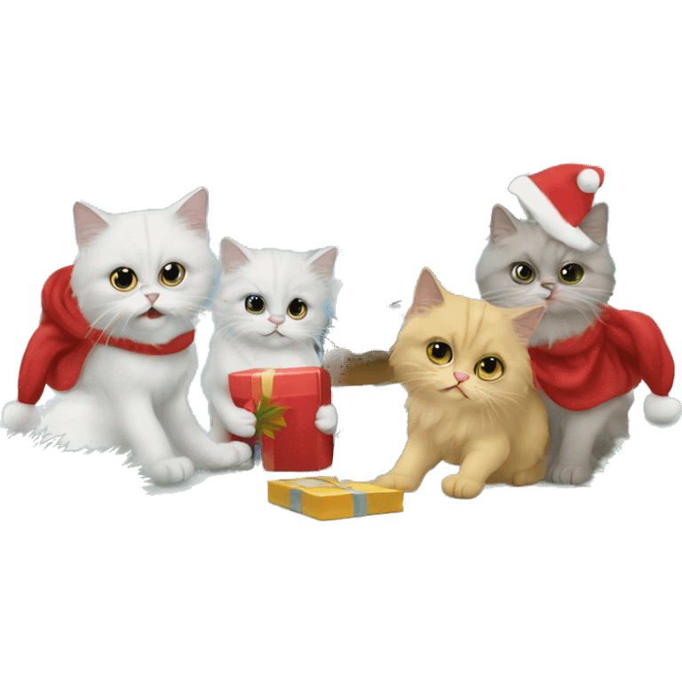 Two Persian Cats and a boy decorating a christmas tree emoji