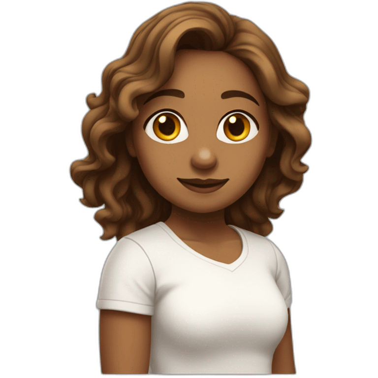 Brown Indian girl with shoulder length wavy hair and white tshirt emoji