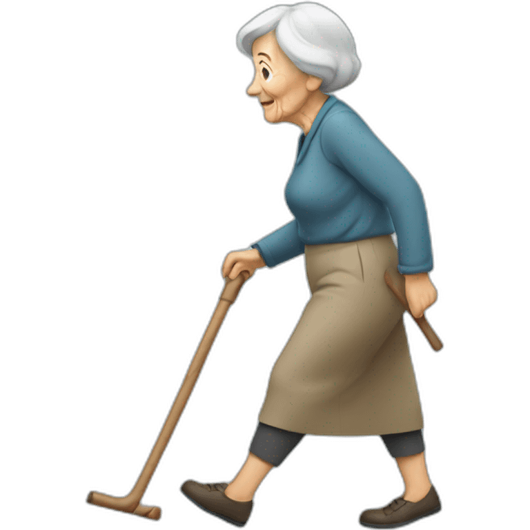 Cane walking old woman emoji