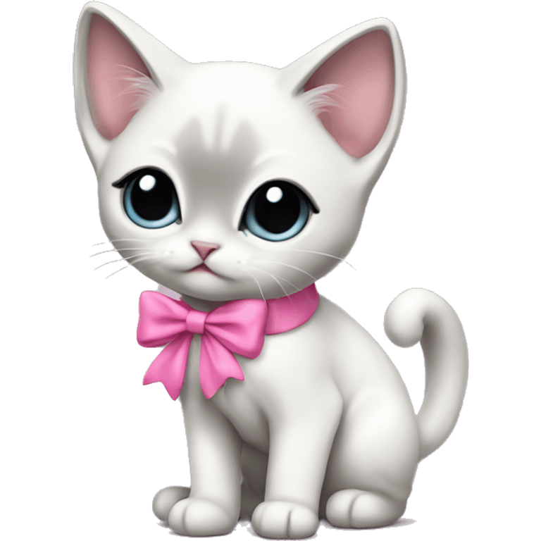 extremely cute kawaii white and gray siamese kitten with pink bow full body emoji