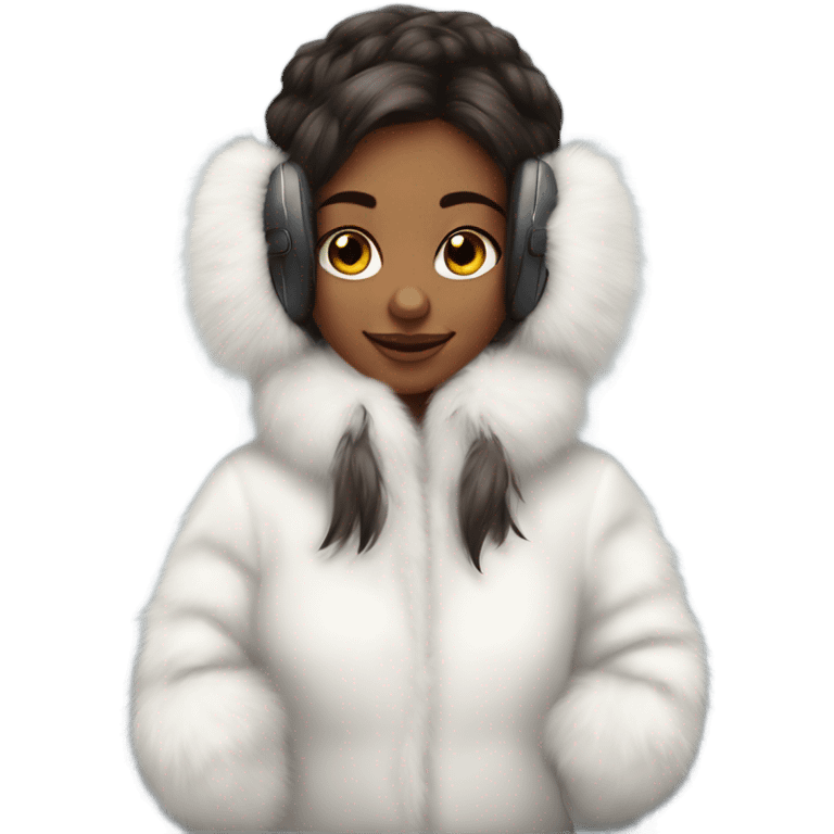 Girl in real white big fluffy fur ear muffs emoji