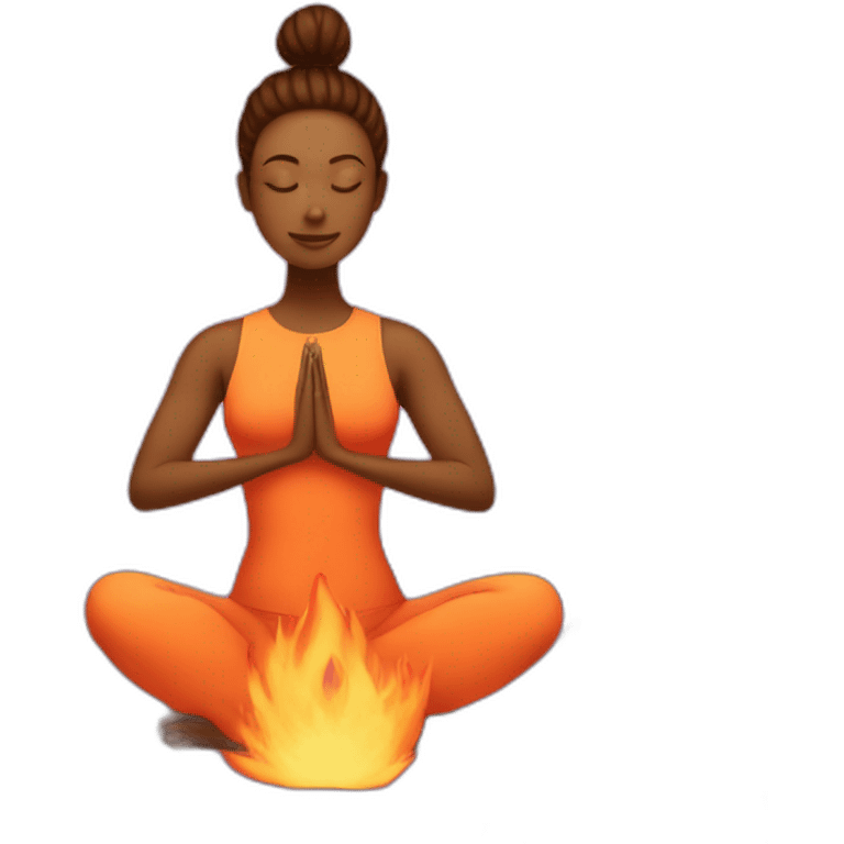 person doing yoga surrounded by fire emoji