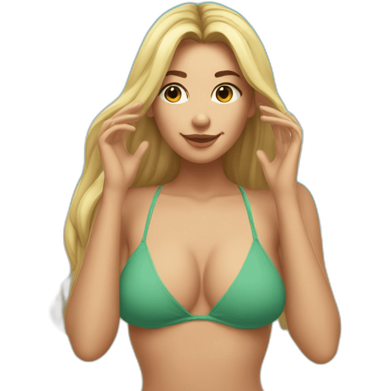 Slim-thicc Caucasian woman bikini hands in hair pose (beach body) emoji