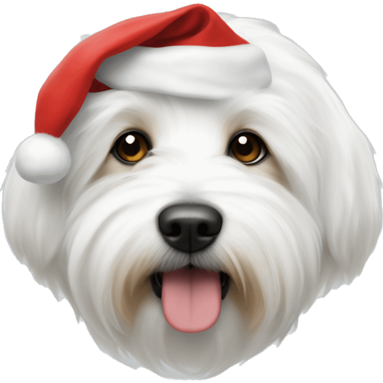 A white coton de tulear wearing a Santa hat  emoji