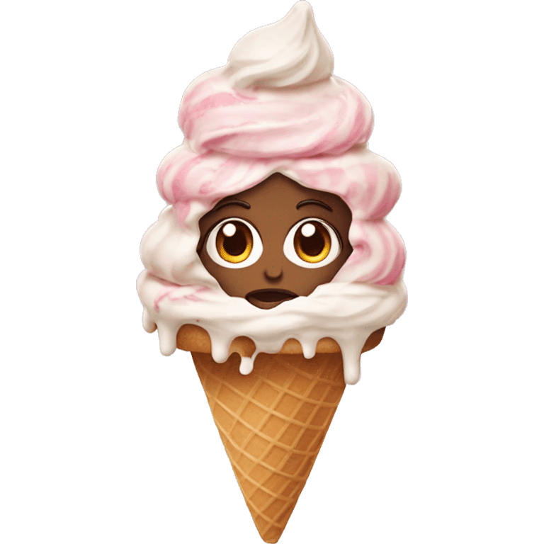 woman head surrounded by ice cream on top of icecream cone emoji