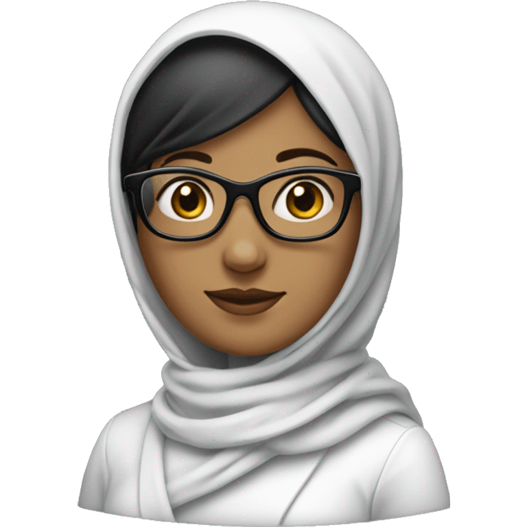 Create a photo of a woman with a headscarf and glasses. The woman's clothes should be black. The woman's headscarf should also be black. The headscarf on the character's head should be in black tones, not white. emoji