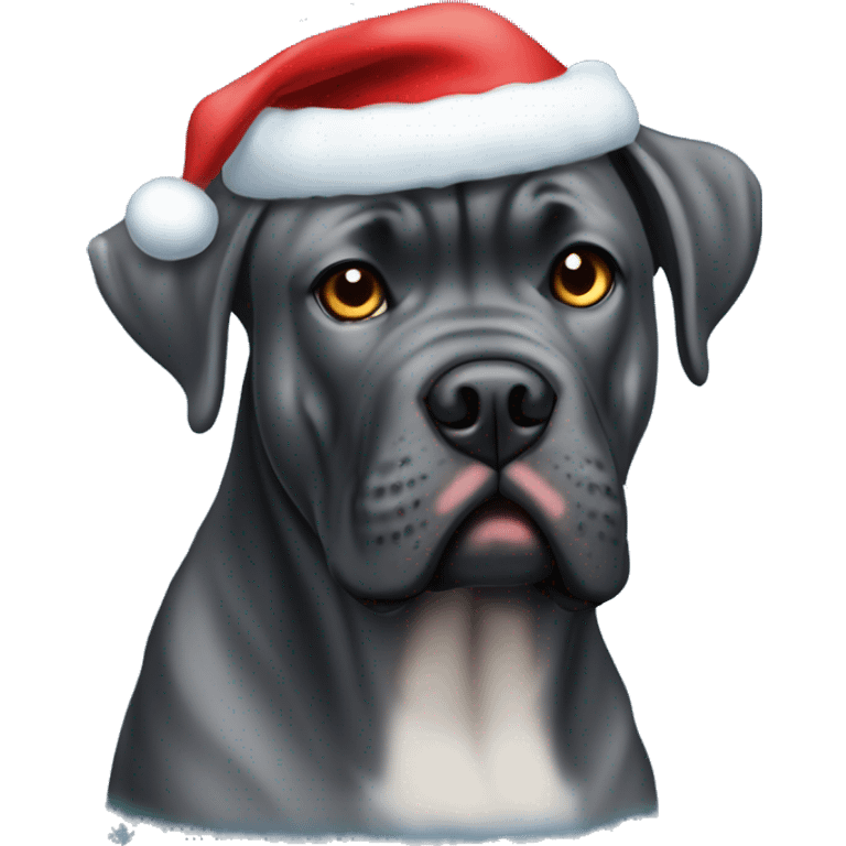 Cane corso blue brindle in a Christmas hat  emoji