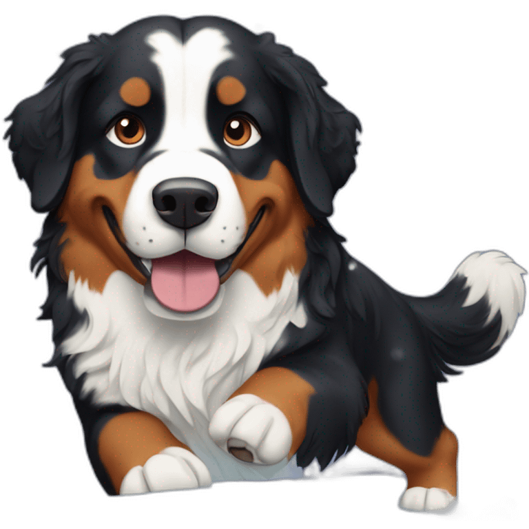 bernese mountain dog surfing under big snowflakes emoji