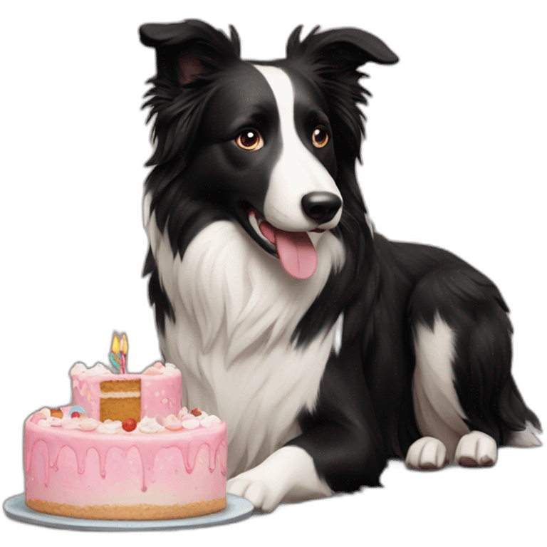 border collie with birthday cake emoji