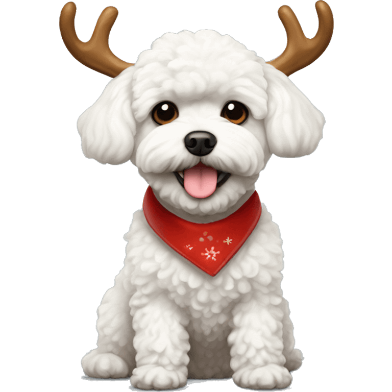 White Maltipoo dog with reindeer antlers  emoji