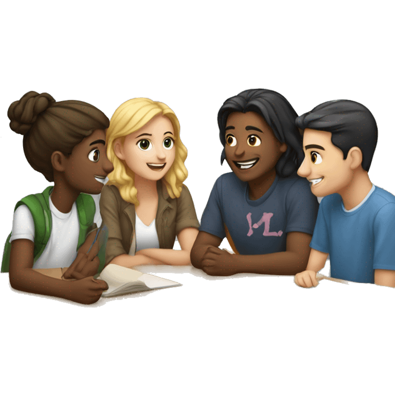 a group of 4 students discussing a to emoji