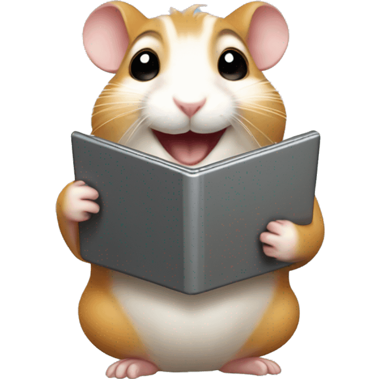 A very happy hamster holding laptop. emoji