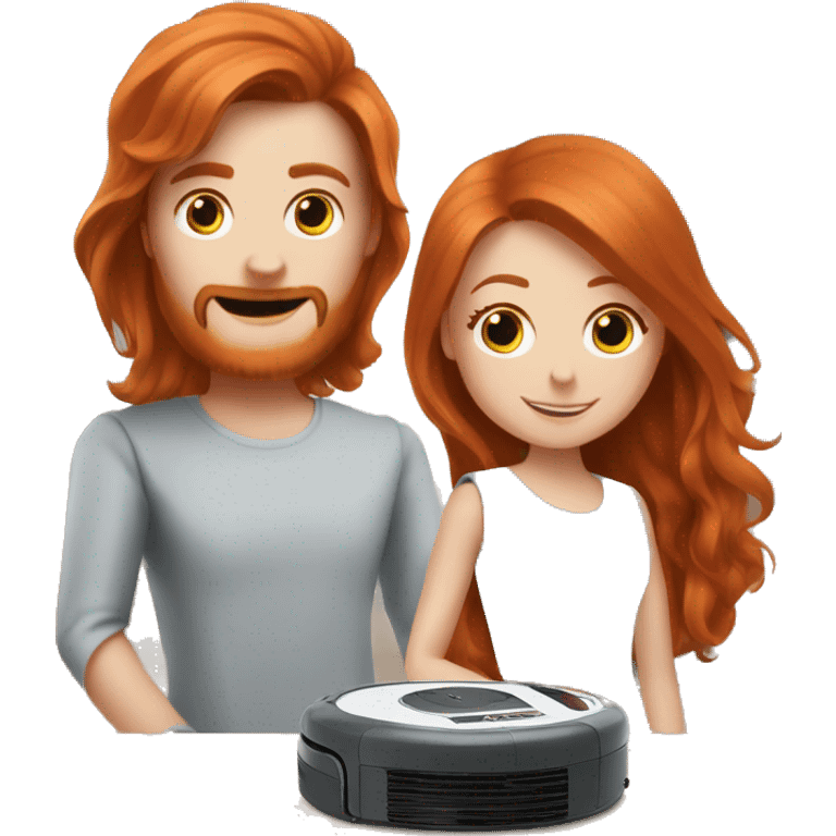 A robot vacuum and a long haired redhead lady being best friends emoji