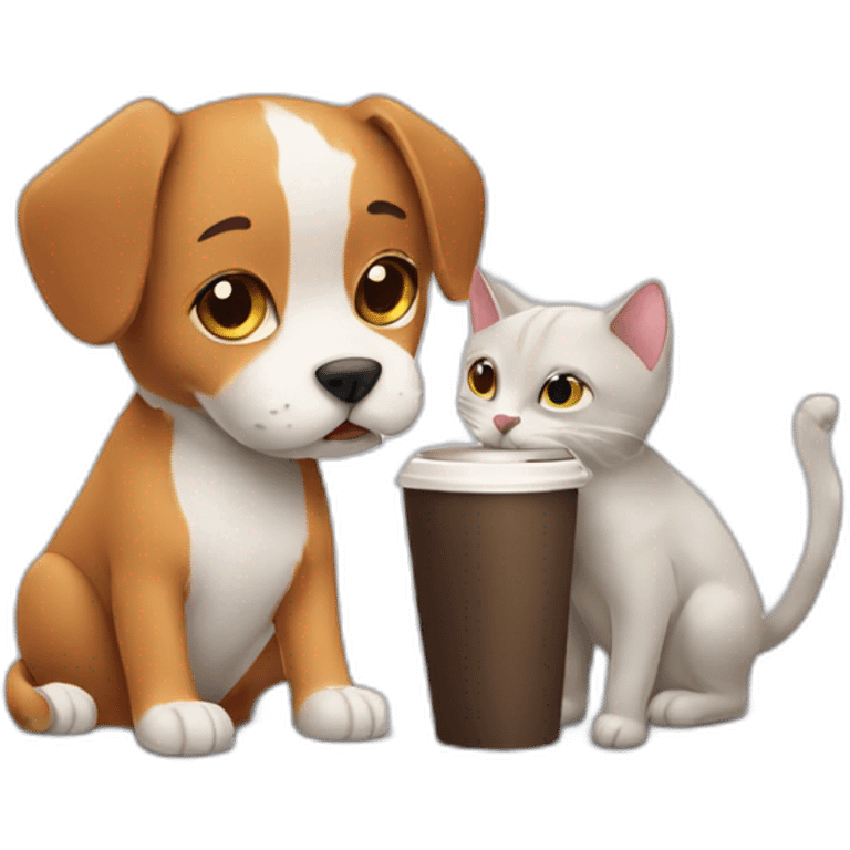 A cat drinking coffee with a dog  emoji