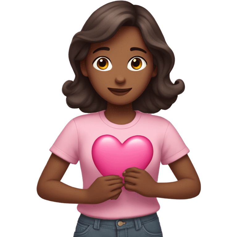 A girl with dark brown hair doing a pink heart in her hands  emoji