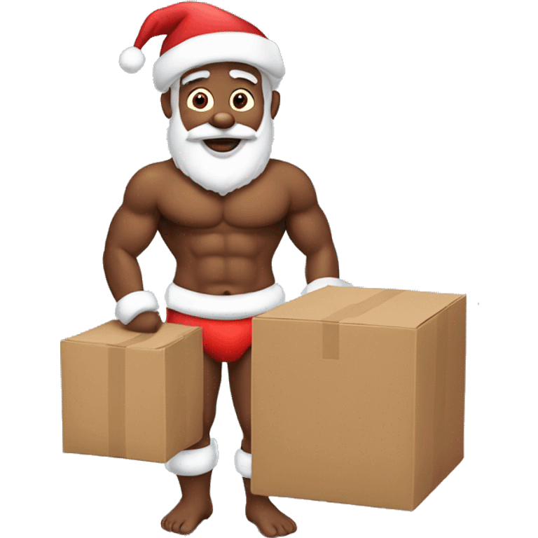 Shirtless Santa carrying a cardboard box  emoji