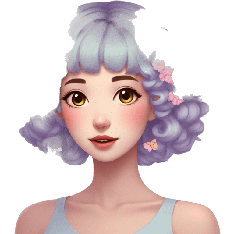 Gorgeous Pastel Anime Style Lady With Butterflies on head aesthetic trending style emoji