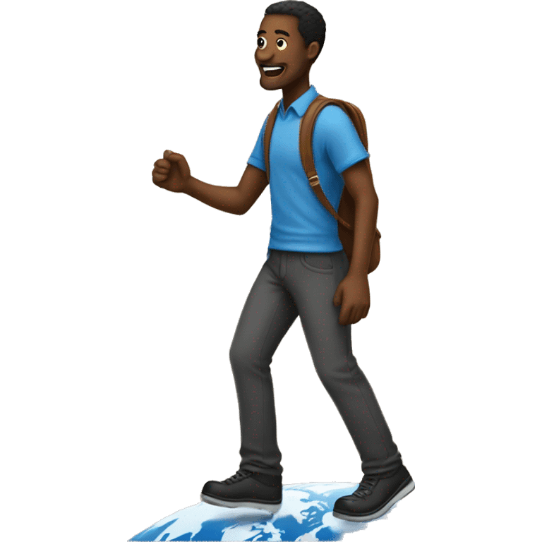 Black man walking on top of the world emoji