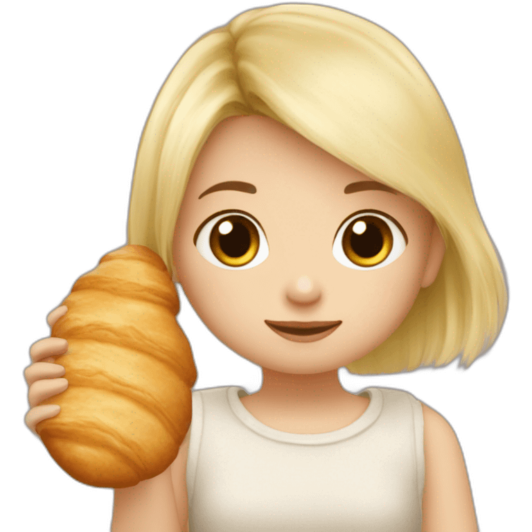 bébé fille blonde avec une peluche Totoro et un croissant  emoji