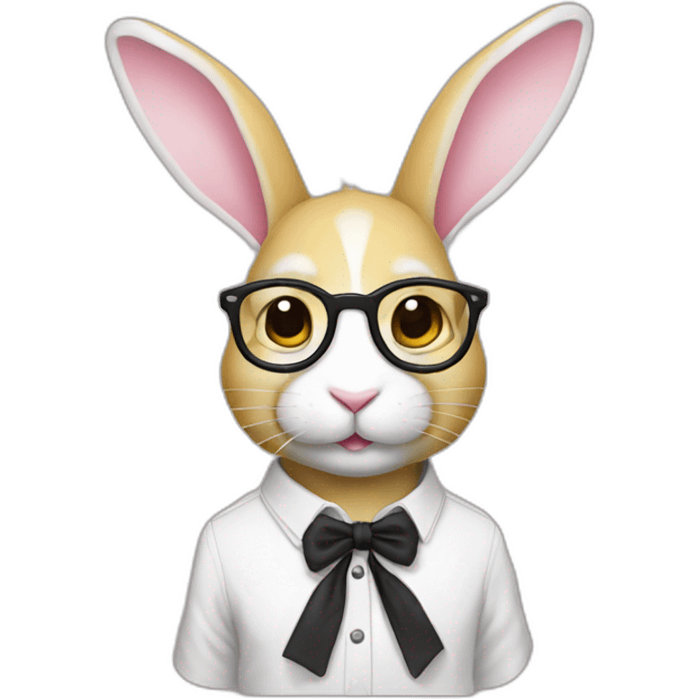 Specialist rabbit pink with glasses black wears shirt yellow emoji