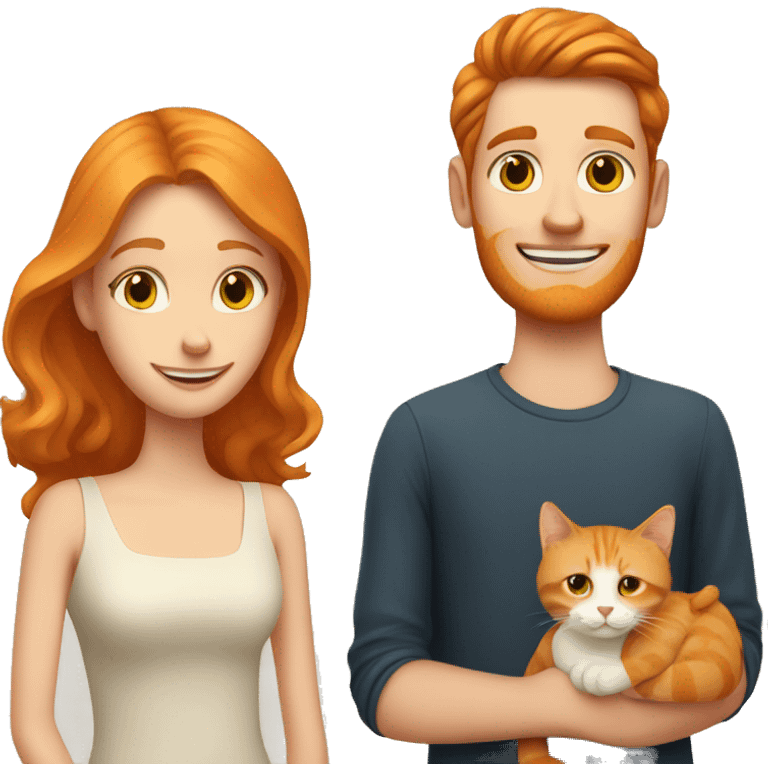 young White husband and wife with one ginger cat   emoji