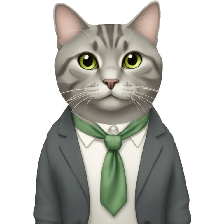 Aesthetic fat grey tabby British short hair full body cat with sage green bow tie emoji