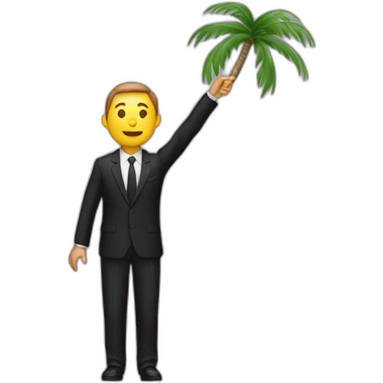 Person in black suit with right arm to the sky Palm to the Ground and other arm glued to the side of the body emoji