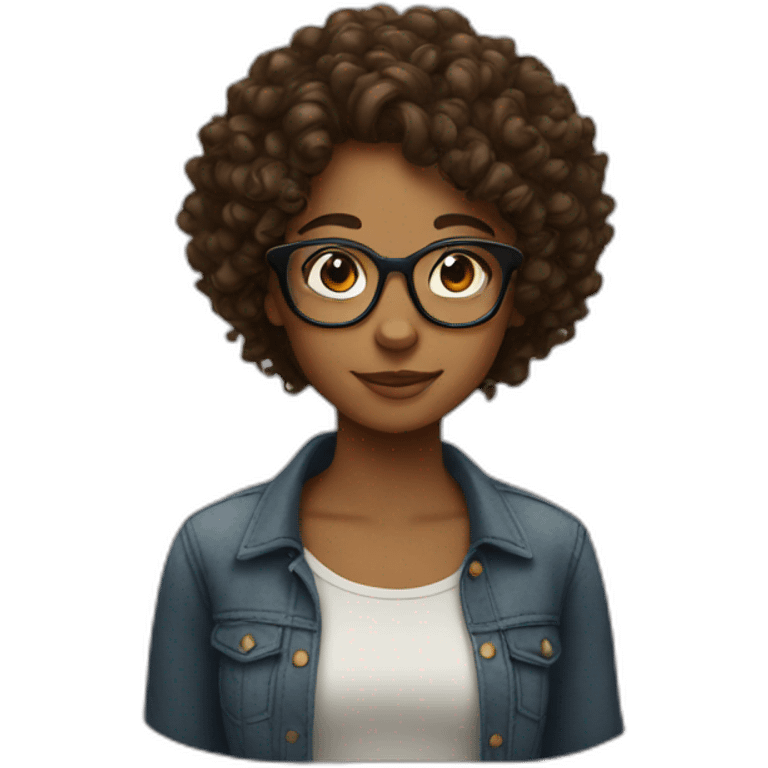 brown curly girl with glasses emoji