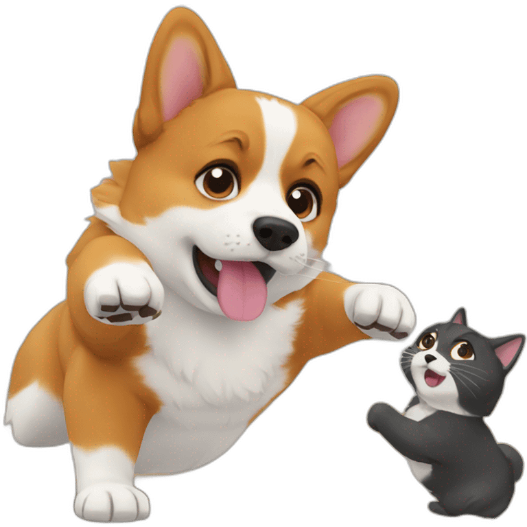 corgi fight with cat emoji