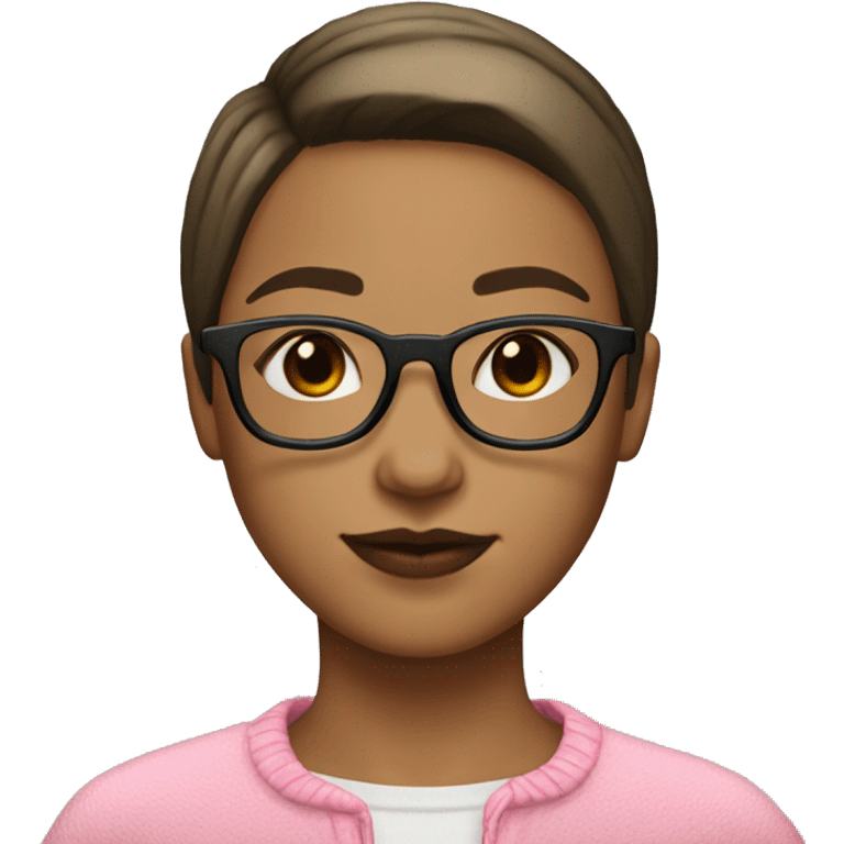 Girl with glasses with  brown very short straight hair light skin brown eyes glasses pink lips mole on chin emoji