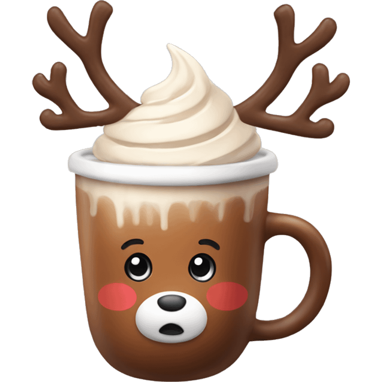 Cute reindeer with hot chocolate emoji