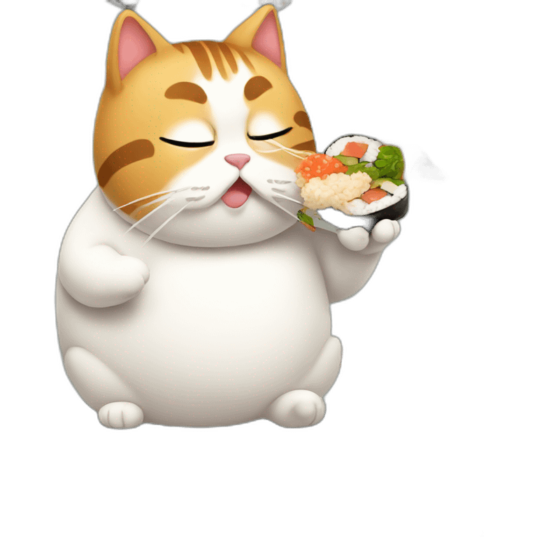 A fat cat eating sushi emoji