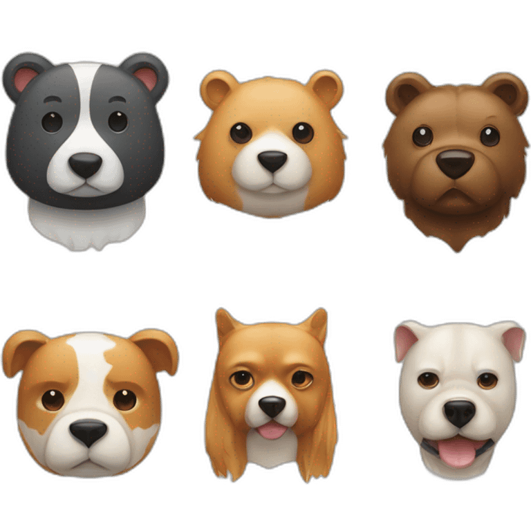 bear, bull, fish, cat and dog in a row emoji