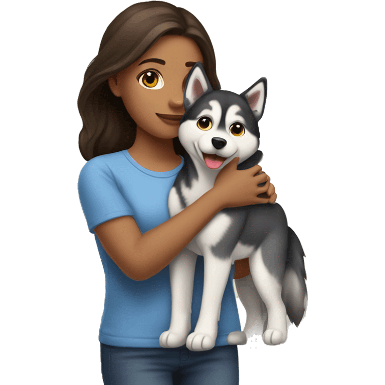 Girl with brunette hair hugs Breed of husky emoji