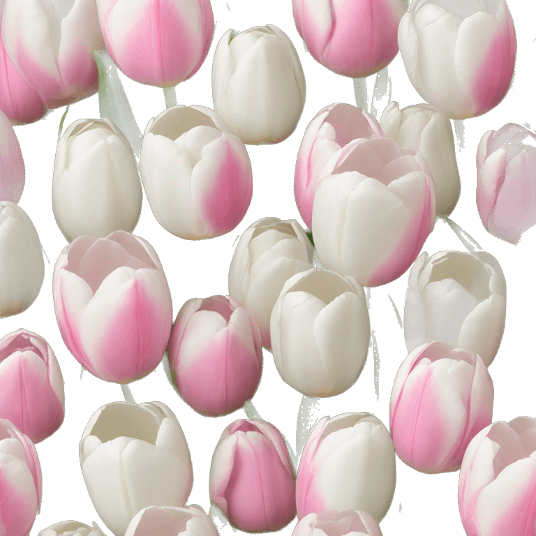 Bunch of light pink and white tulips with now emoji